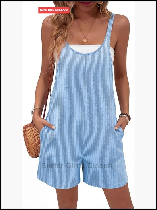 Pants - Casual Loose Sleeveless Overalls Shorts Knit Jumpsuit with Pockets Summer Beach
